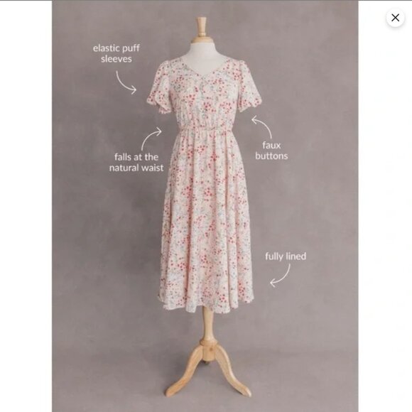 JessaKae Floral Highbury Baby Pink Midi Dress Women's XS Spring Summer - Picture 3 of 16